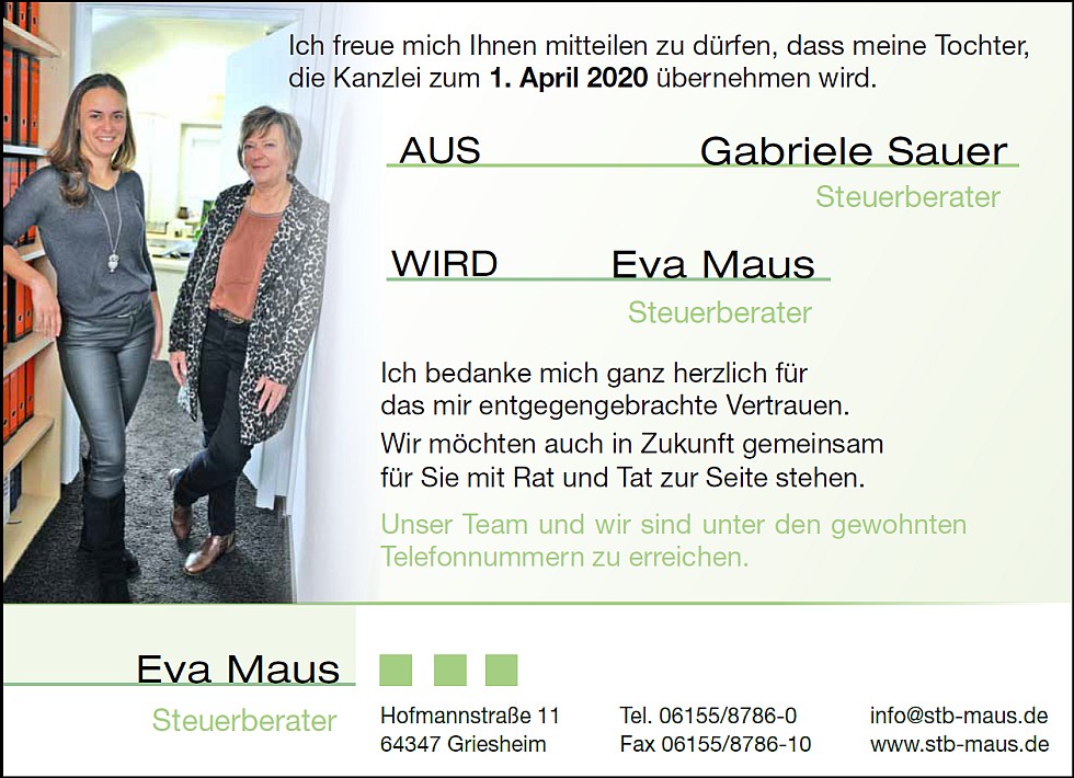 Eva Maus und Gabriele Sauer, Steuerberaterinnen, Griesheim